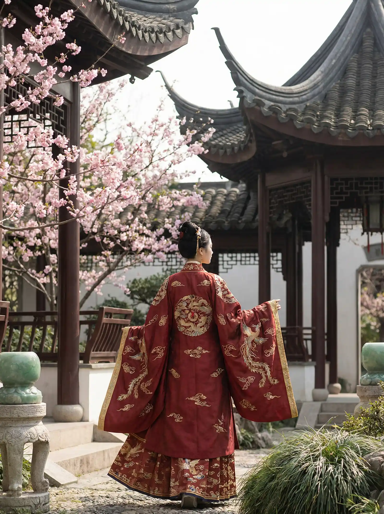 异界龙逍遥 明制汉服红色凤凰刺绣
